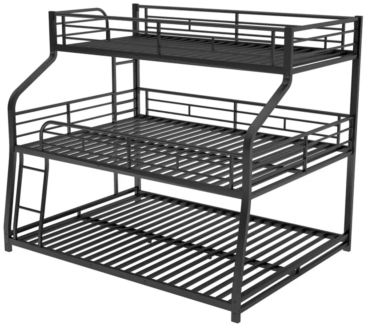 Twin Long / Full Long / Queen Triple Bunk Bed With Long And Short Ladder And Full-Length Guardrails - Black