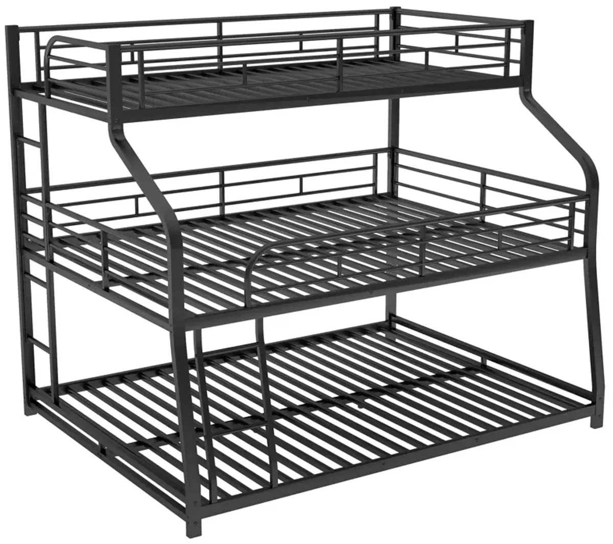 Twin Long / Full Long / Queen Triple Bunk Bed With Long And Short Ladder And Full-Length Guardrails - Black