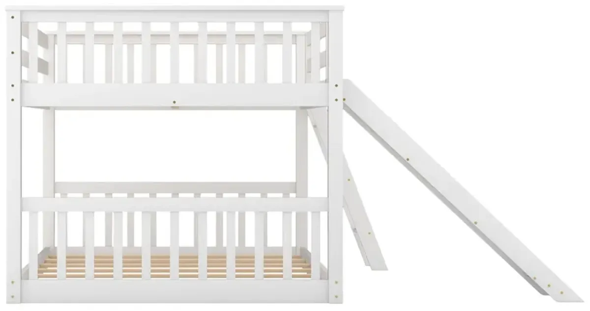 Full Over Full Bunk Bed With Convertible Slide And Ladder - White