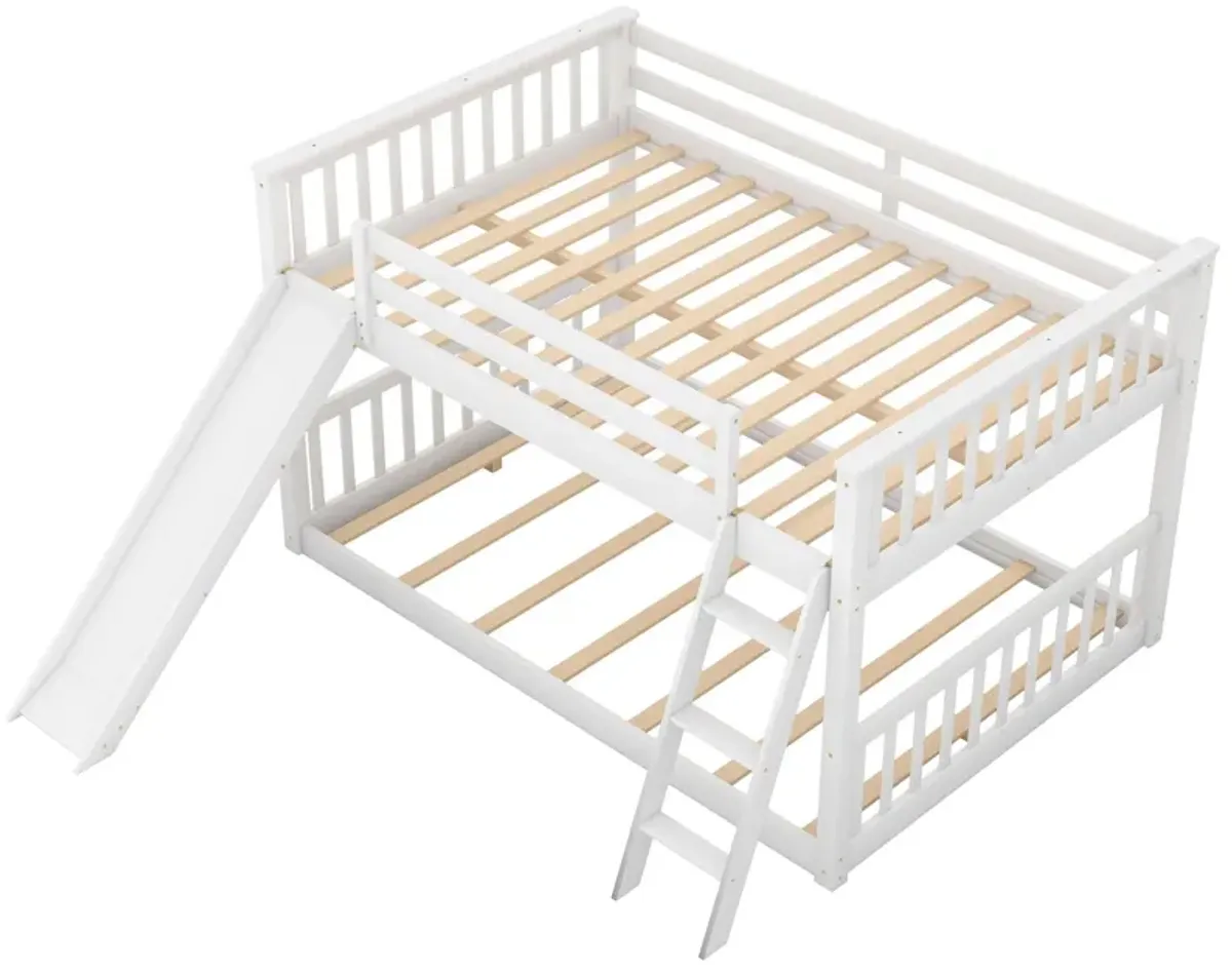 Full Over Full Bunk Bed With Convertible Slide And Ladder - White