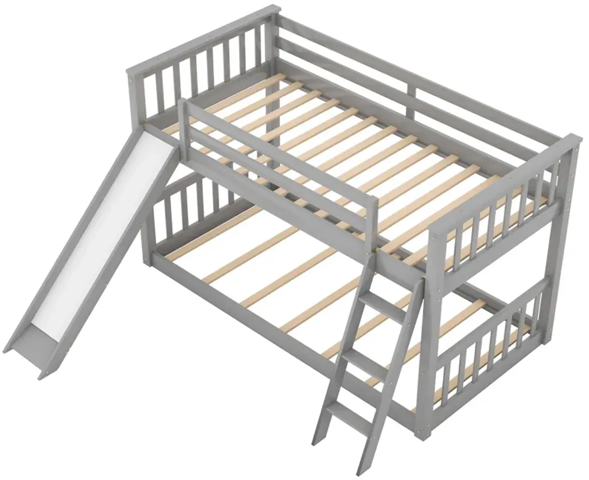 Twin Over Twin Bunk Bed With Convertible Slide And Ladder - Gray