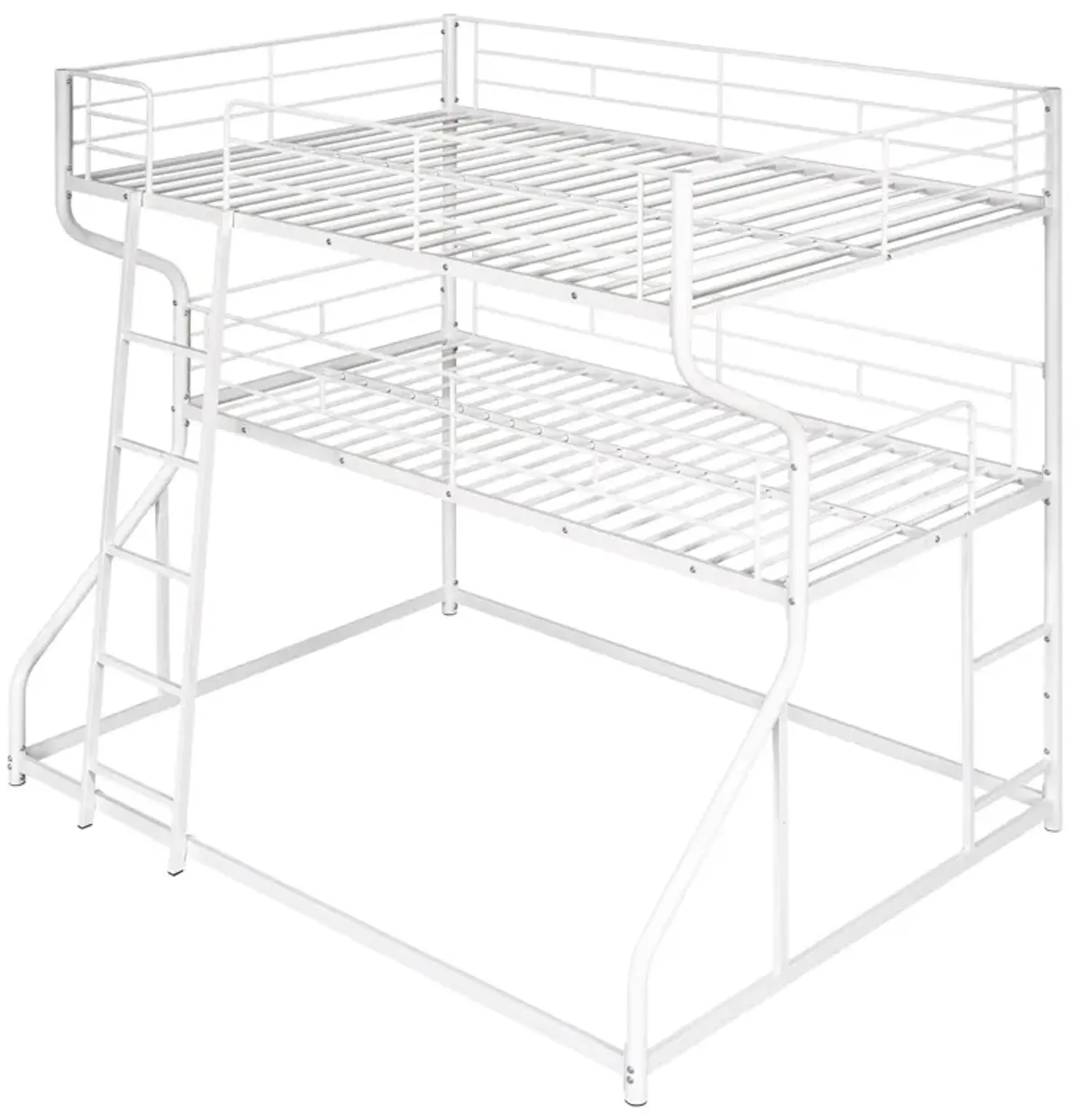 Full Long Over Twin Long Over Queen Size Triple Bunk Bed With Long And Short Ladder - White