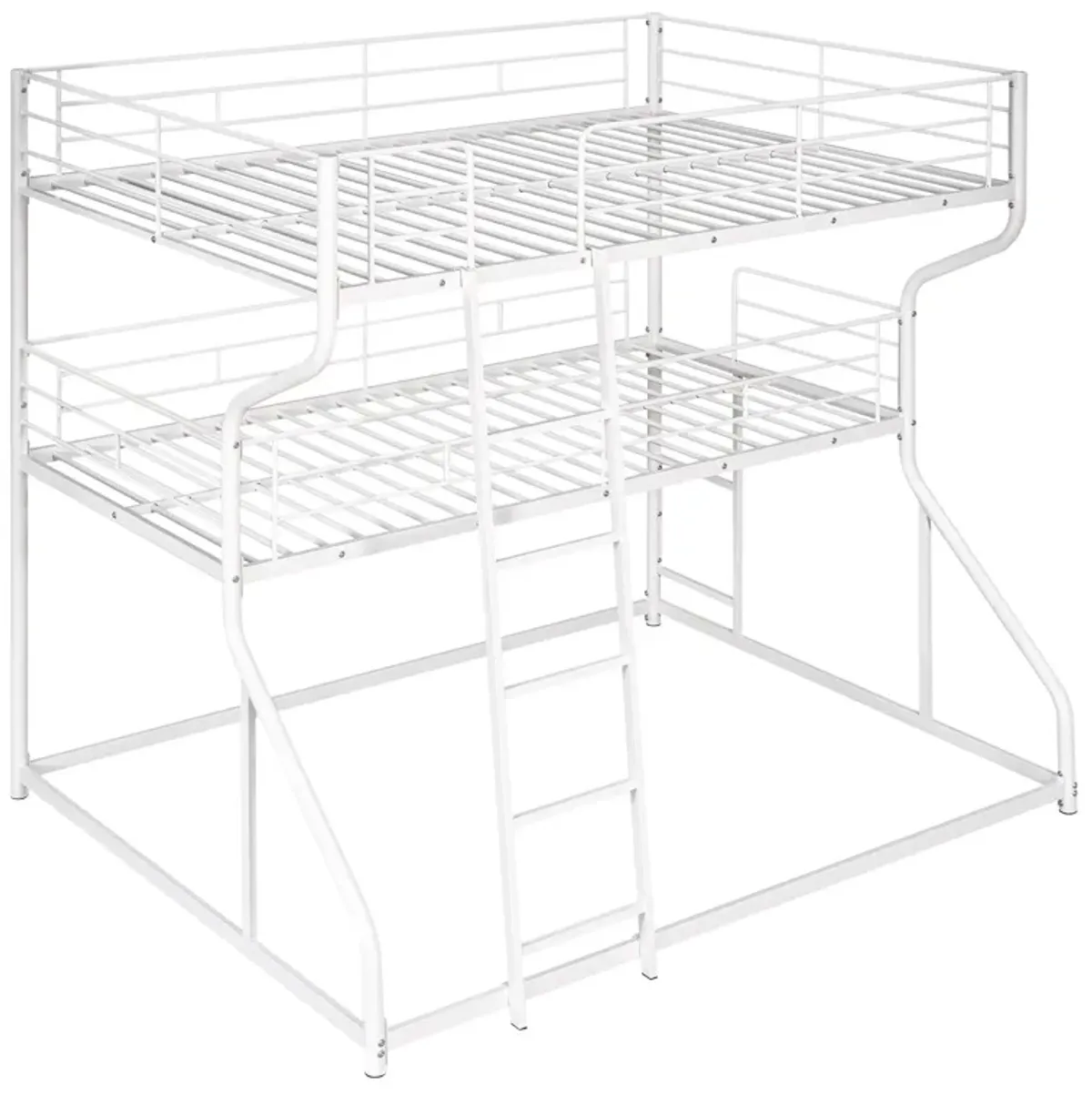 Full Long Over Twin Long Over Queen Size Triple Bunk Bed With Long And Short Ladder - White