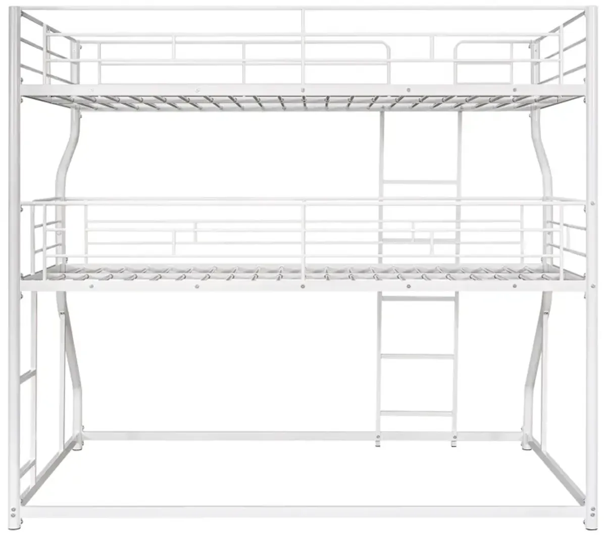 Full Long Over Twin Long Over Queen Size Triple Bunk Bed With Long And Short Ladder - White