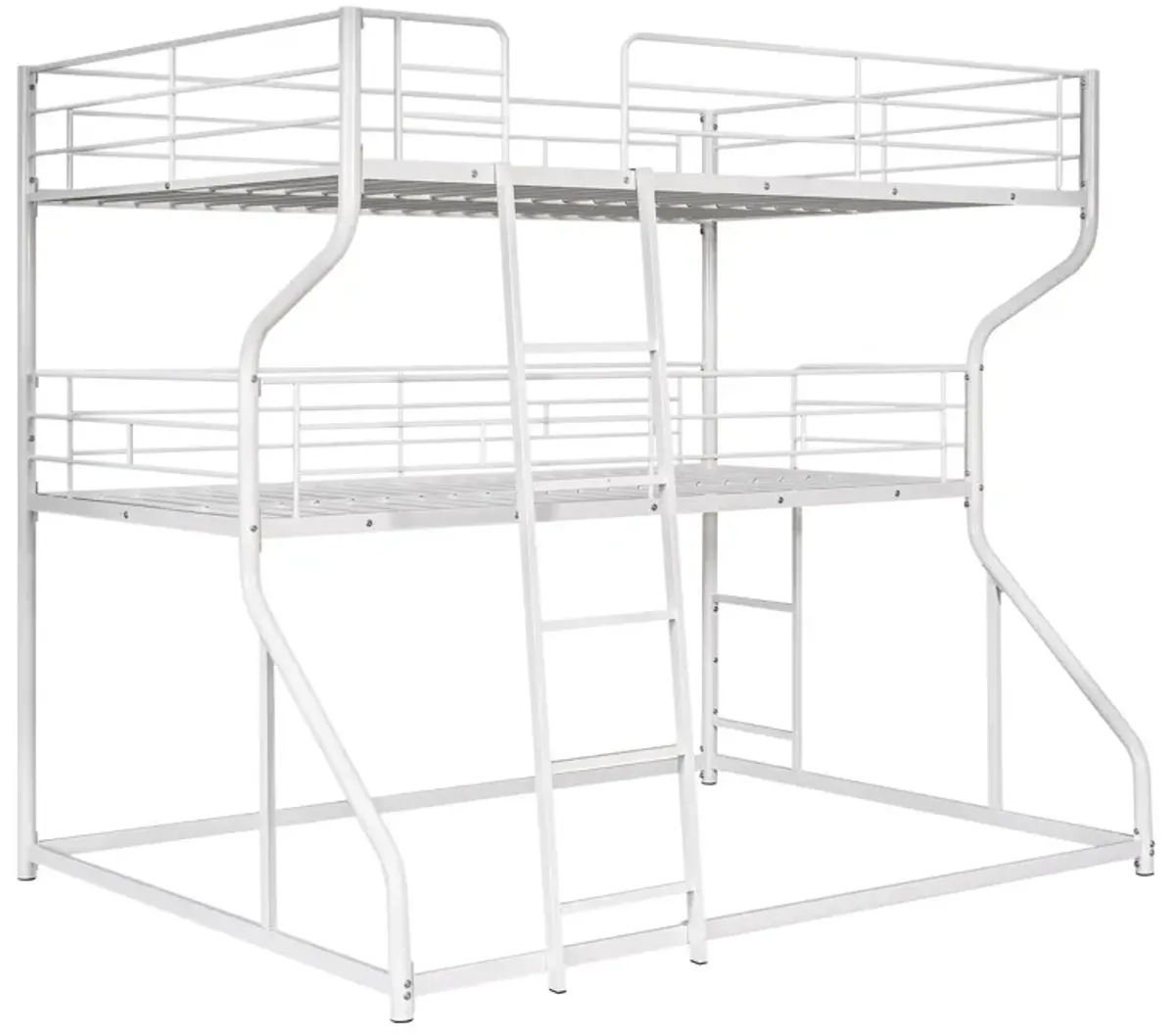 Full Long Over Twin Long Over Queen Size Triple Bunk Bed With Long And Short Ladder - White