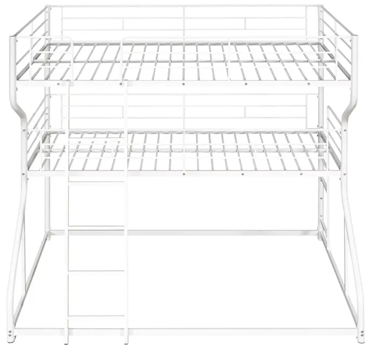 Full Long Over Twin Long Over Queen Size Triple Bunk Bed With Long And Short Ladder - White