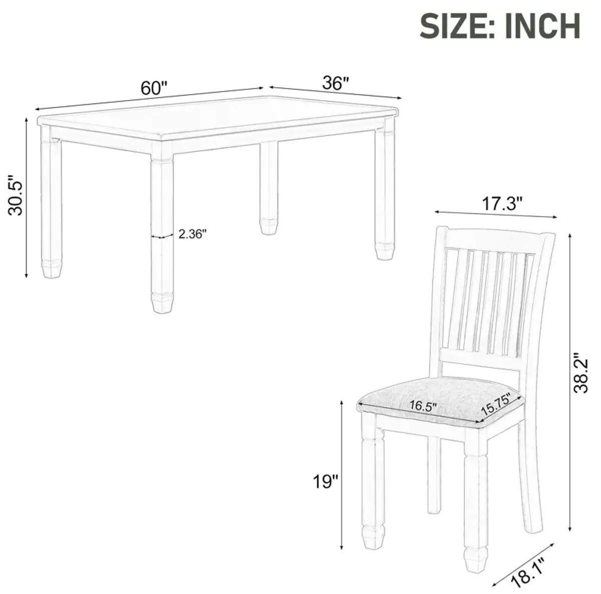 7 Piece Dining Table Set Wood Dining Table And 6 Upholstered Chairs With Shaped Legs For Dining Room / Living Room Furniture - Gray / White