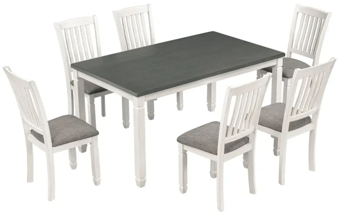 7 Piece Dining Table Set Wood Dining Table And 6 Upholstered Chairs With Shaped Legs For Dining Room / Living Room Furniture - Gray / White