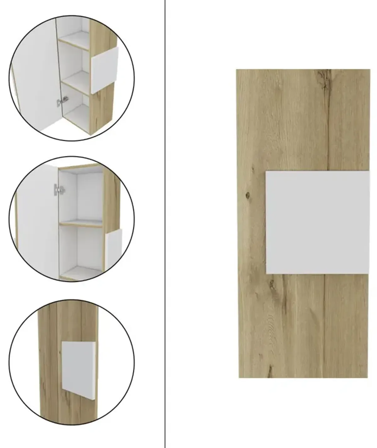 Medicine Single Door Cabinet, Three Shelves - Light Oak / White