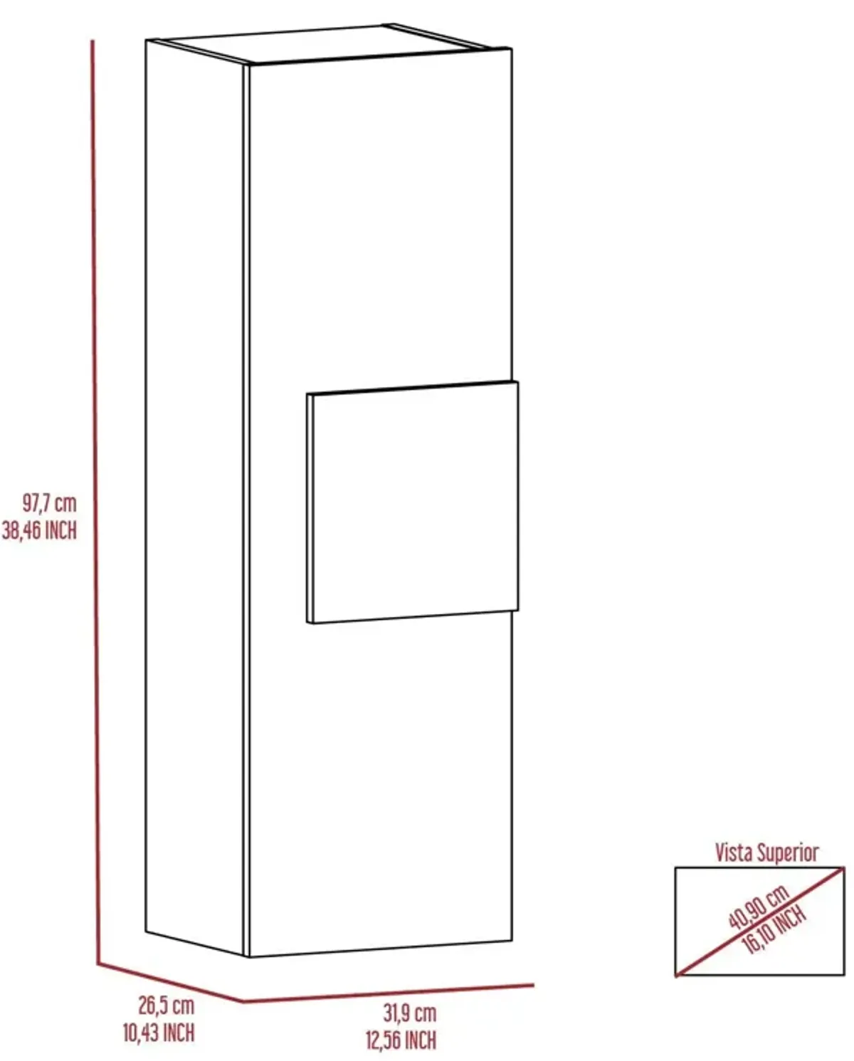 Medicine Single Door Cabinet, Three Shelves - Light Oak / White