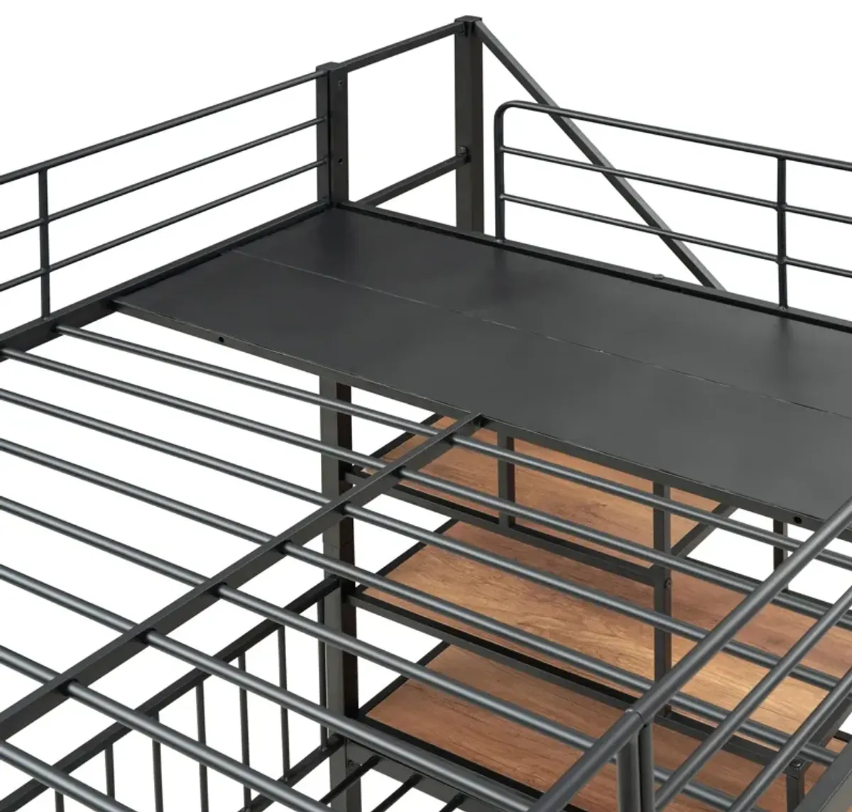 Full Over Twin-Twin Triple Bunk Bed With Drawers And Staircase - Black