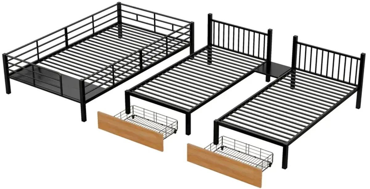 Full Over Twin-Twin Triple Bunk Bed With Drawers And Staircase - Black