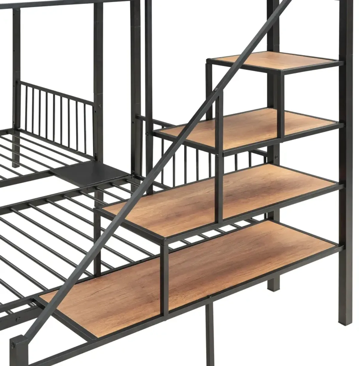 Full Over Twin-Twin Triple Bunk Bed With Drawers And Staircase - Black