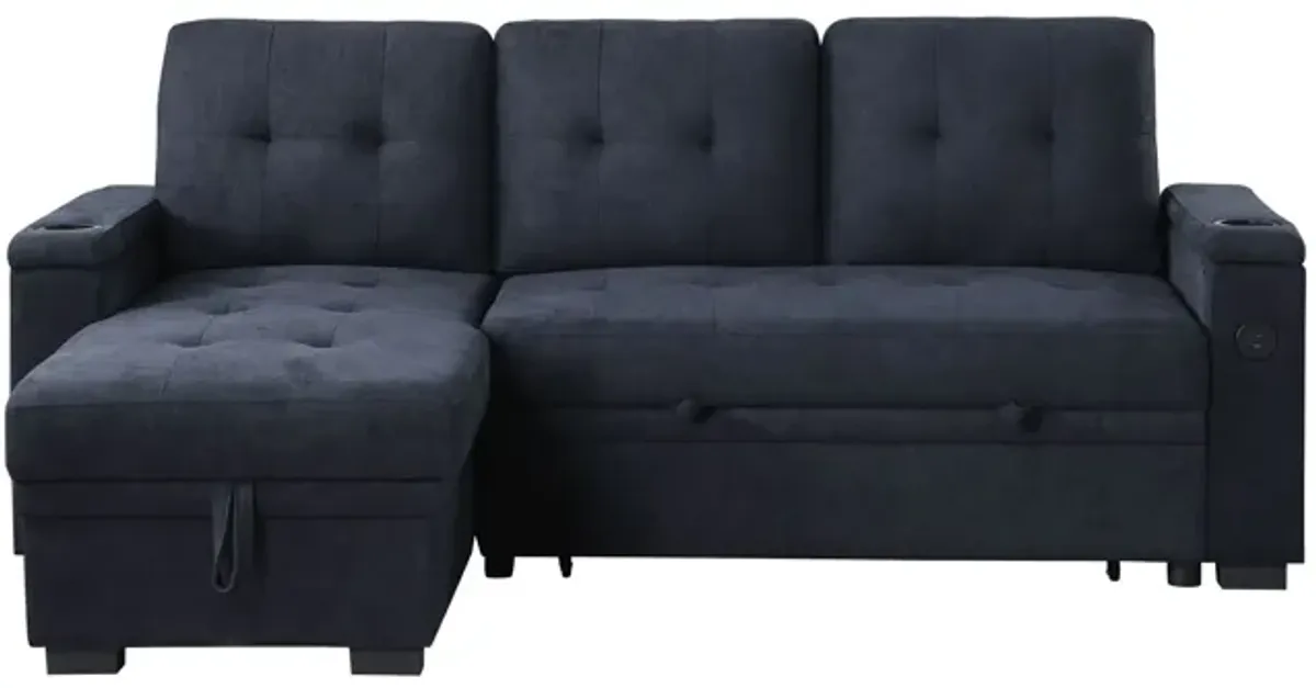 Ashlyn II - 84"W Woven Fabric Reversible Sleeper Sectional Sofa with Storage Chaise