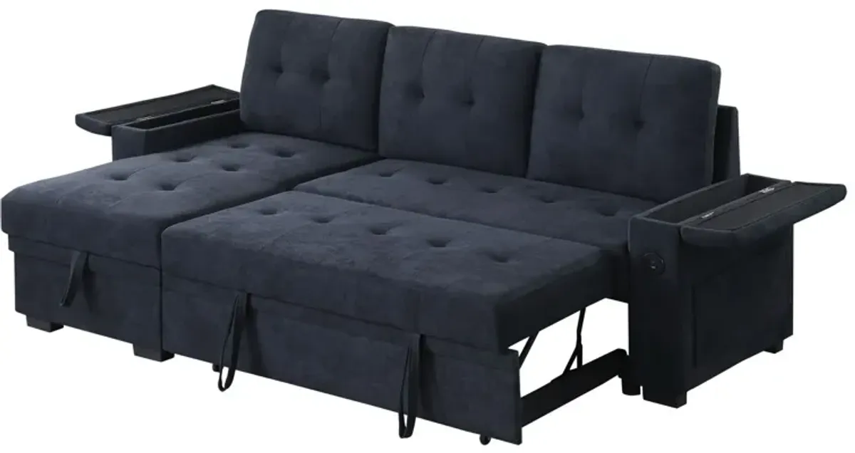 Ashlyn II - 84"W Woven Fabric Reversible Sleeper Sectional Sofa with Storage Chaise