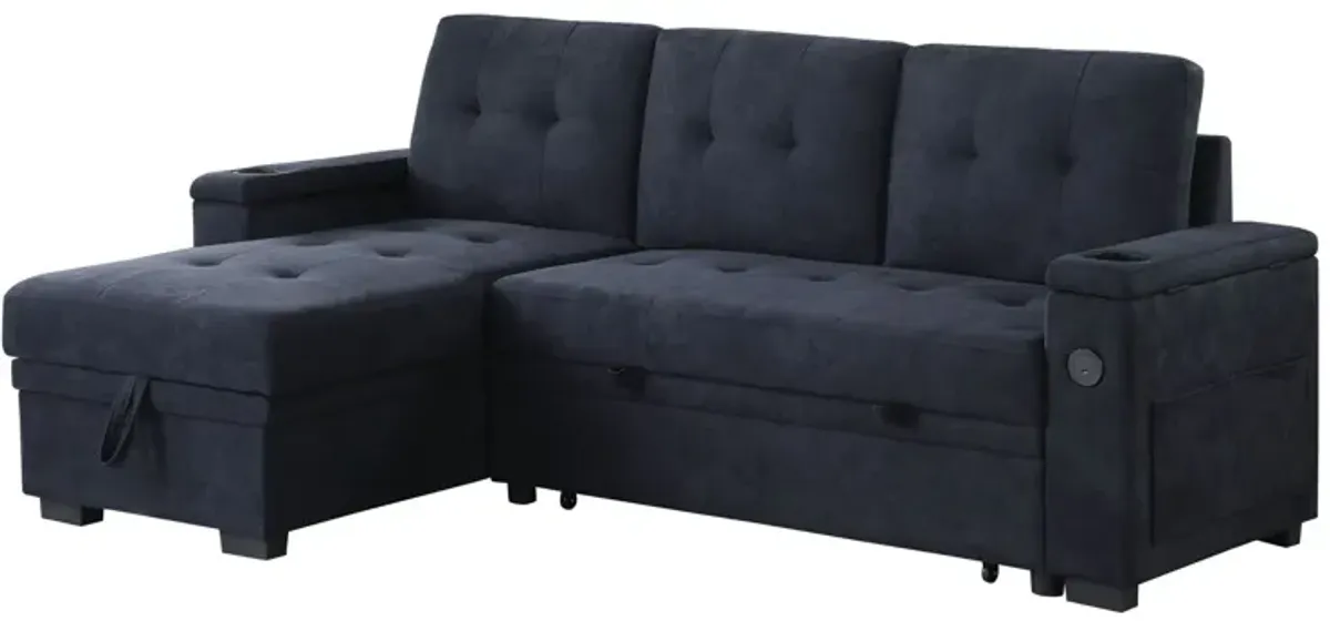 Ashlyn II - 84"W Woven Fabric Reversible Sleeper Sectional Sofa with Storage Chaise