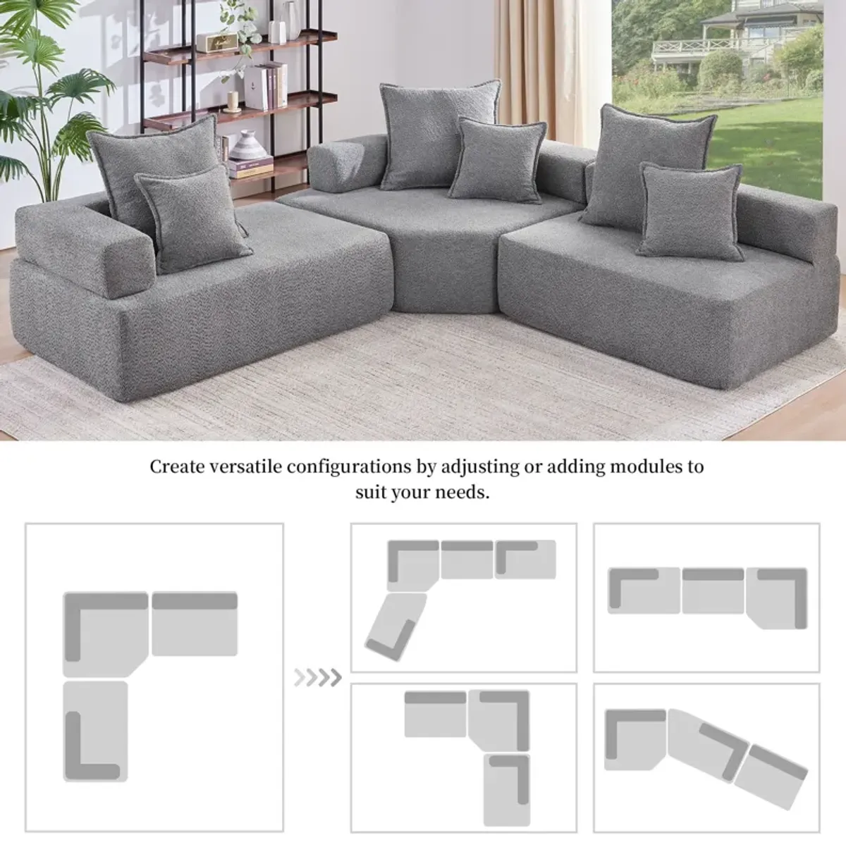 Oversized Modular Sectional Sofa, Luxury Boucle Floor Couch Set, Convertible Sleeper Couch, Spacious Foam-Filled Sofa Bed For Living Room