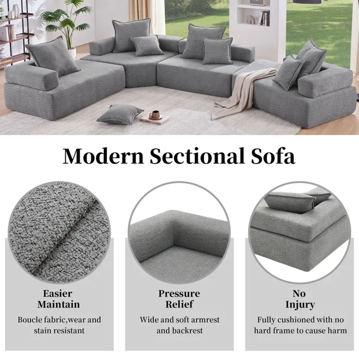 Oversized Modular Sectional Sofa, Luxury Boucle Floor Couch Set, Convertible Sleeper Couch, Spacious Foam-Filled Sofa Bed For Living Room