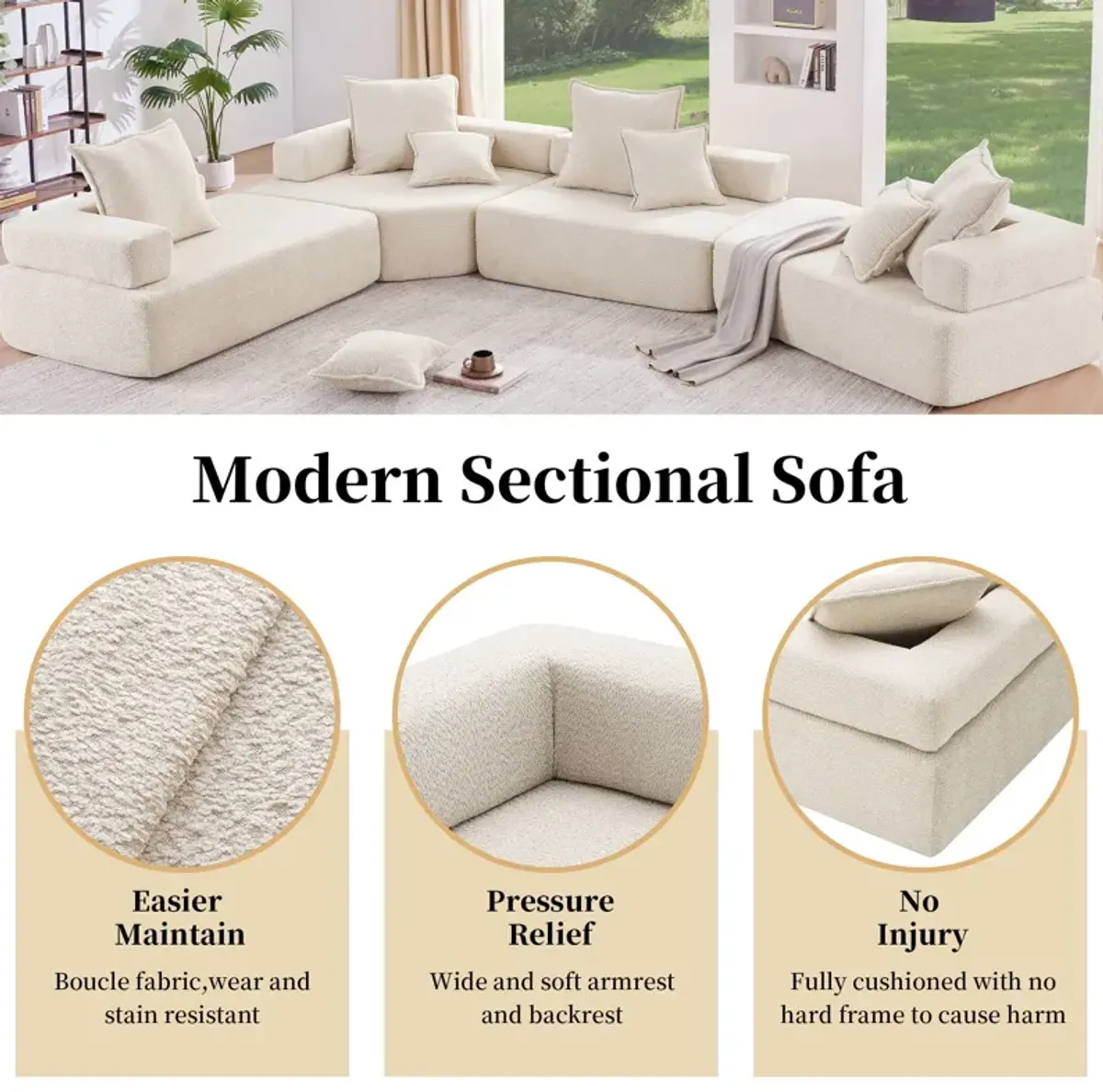 Oversized Modular Sectional Sofa, Luxury Boucle Floor Couch Set, Convertible Sleeper Couch, Spacious Foam-Filled Sofa Bed For Living Room