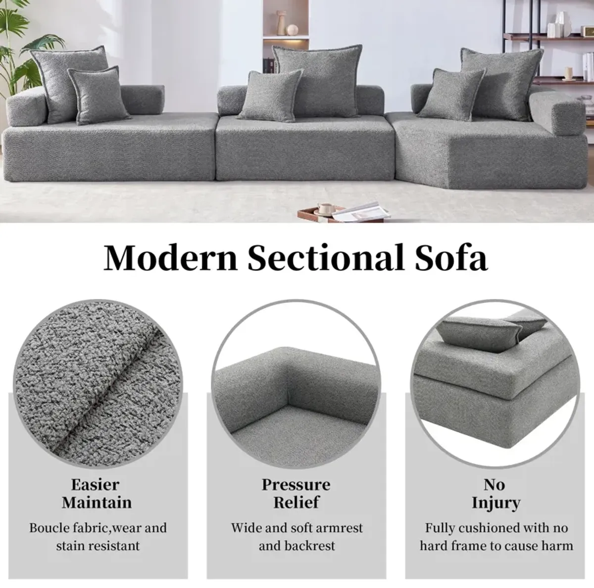 Oversized Modular Sectional Sofa, Luxury Boucle Floor Couch Set, Convertible Sleeper Couch, Spacious Foam-Filled Sofa Bed For Living Room