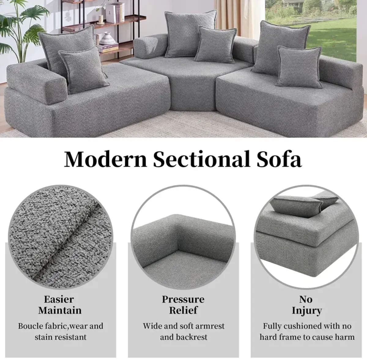 Oversized Modular Sectional Sofa, Luxury Boucle Floor Couch Set, Convertible Sleeper Couch, Spacious Foam-Filled Sofa Bed For Living Room