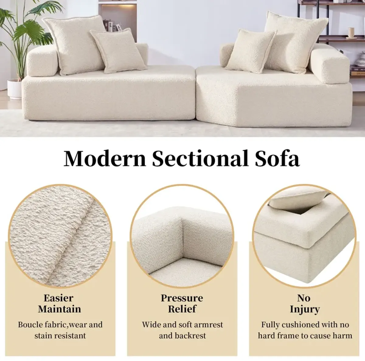 Oversized Modular Sectional Sofa, Luxury Boucle Floor Couch Set, Convertible Sleeper Couch, Spacious Foam-Filled Sofa Bed For Living Room