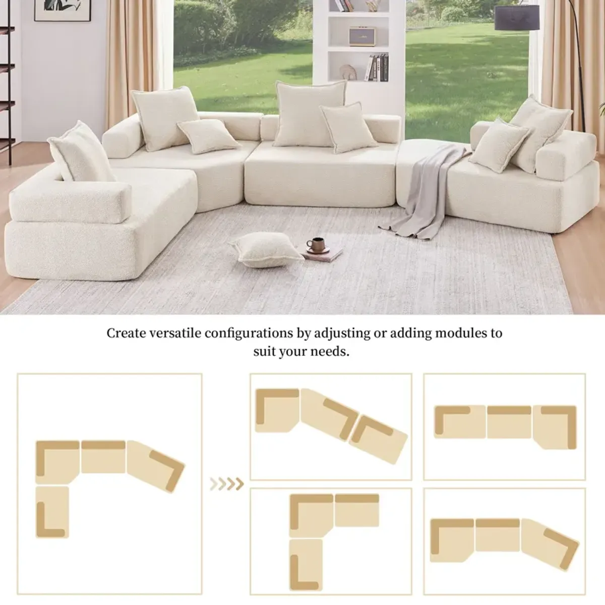 Oversized Modular Sectional Sofa, Luxury Boucle Floor Couch Set, Convertible Sleeper Couch, Spacious Foam-Filled Sofa Bed For Living Room