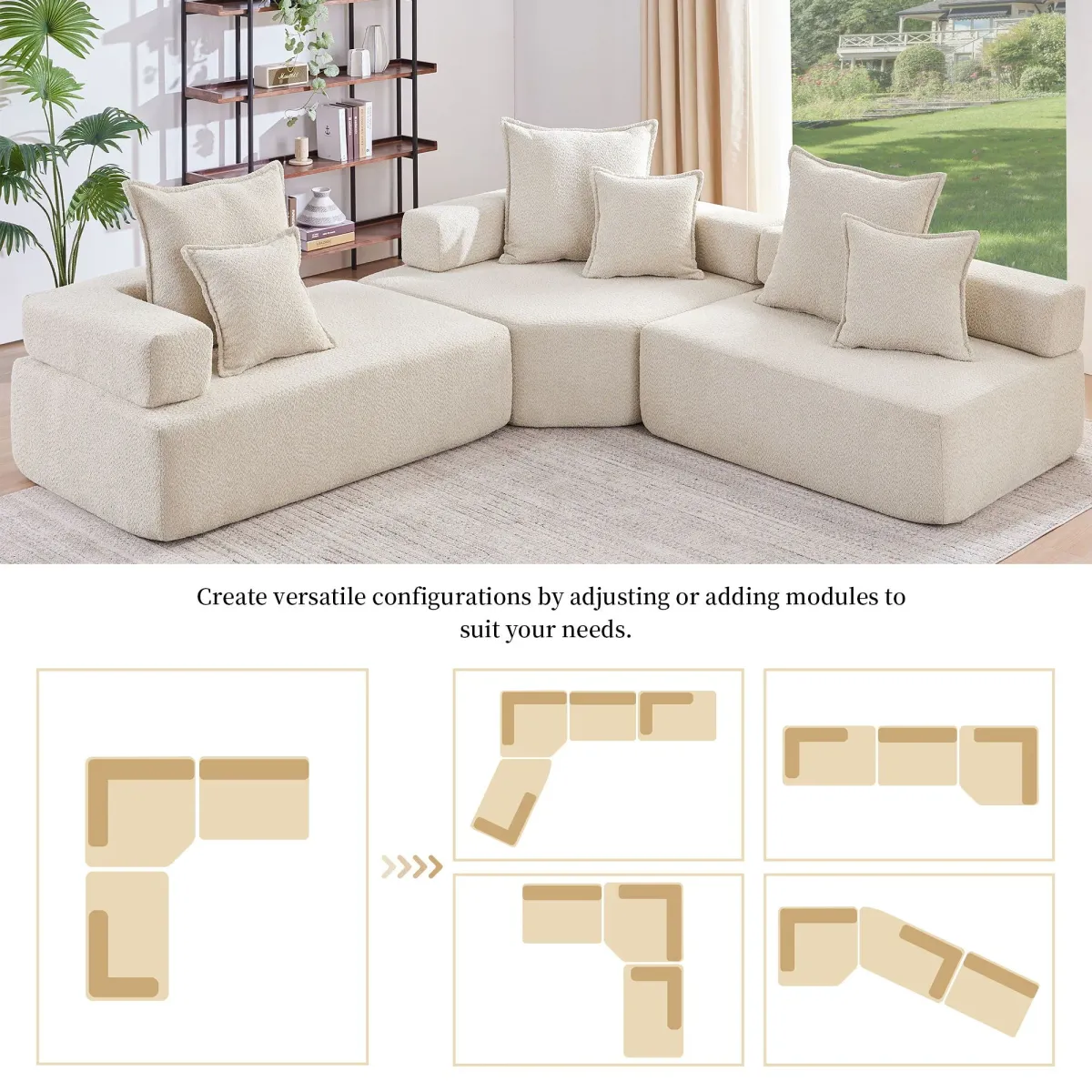 Oversized Modular Sectional Sofa, Luxury Boucle Floor Couch Set, Convertible Sleeper Couch, Spacious Foam-Filled Sofa Bed For Living Room