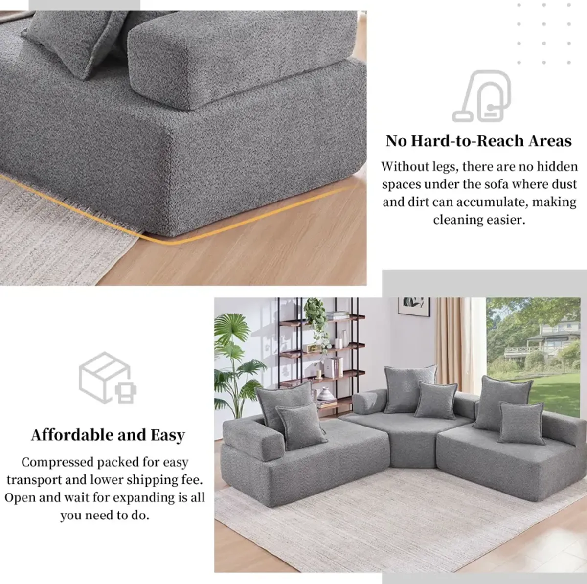 Oversized Modular Sectional Sofa, Luxury Boucle Floor Couch Set, Convertible Sleeper Couch, Spacious Foam-Filled Sofa Bed For Living Room