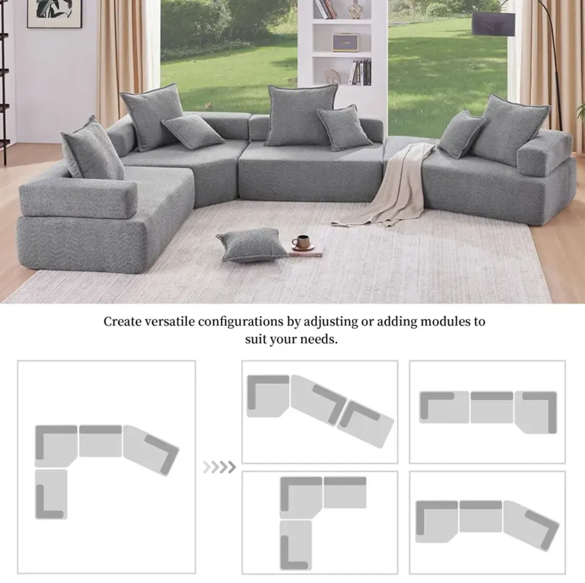 Oversized Modular Sectional Sofa, Luxury Boucle Floor Couch Set, Convertible Sleeper Couch, Spacious Foam-Filled Sofa Bed For Living Room