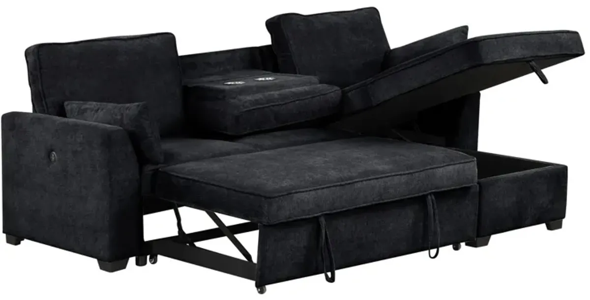 Ember - 92"W Fabric Sleeper Sectional with Reversible Storage Chaise