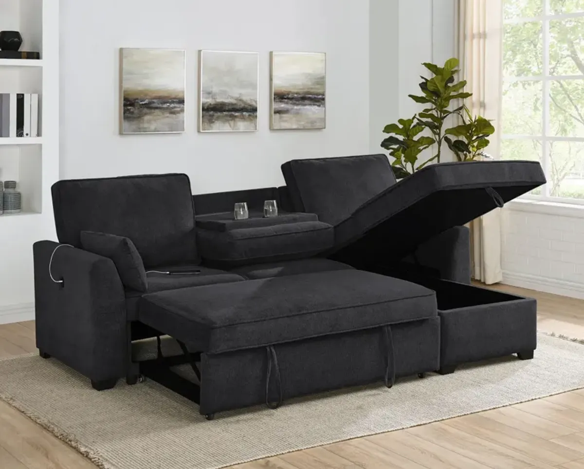 Ember - 92"W Fabric Sleeper Sectional with Reversible Storage Chaise