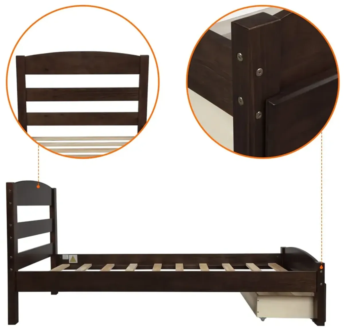 Platform Bed Frame With Storage Drawer And Wood Slat Support No Box Spring Needed