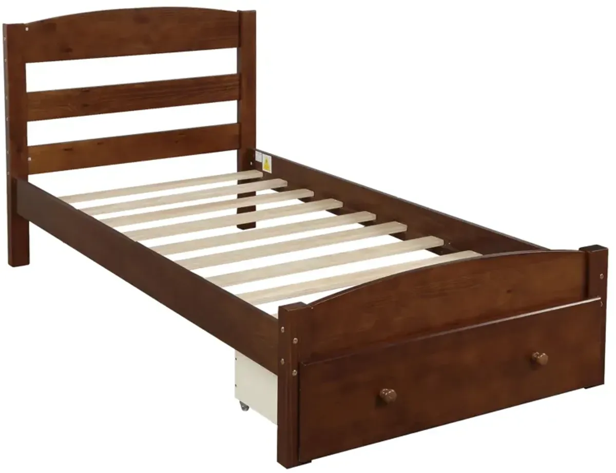 Platform Bed Frame With Storage Drawer And Wood Slat Support No Box Spring Needed