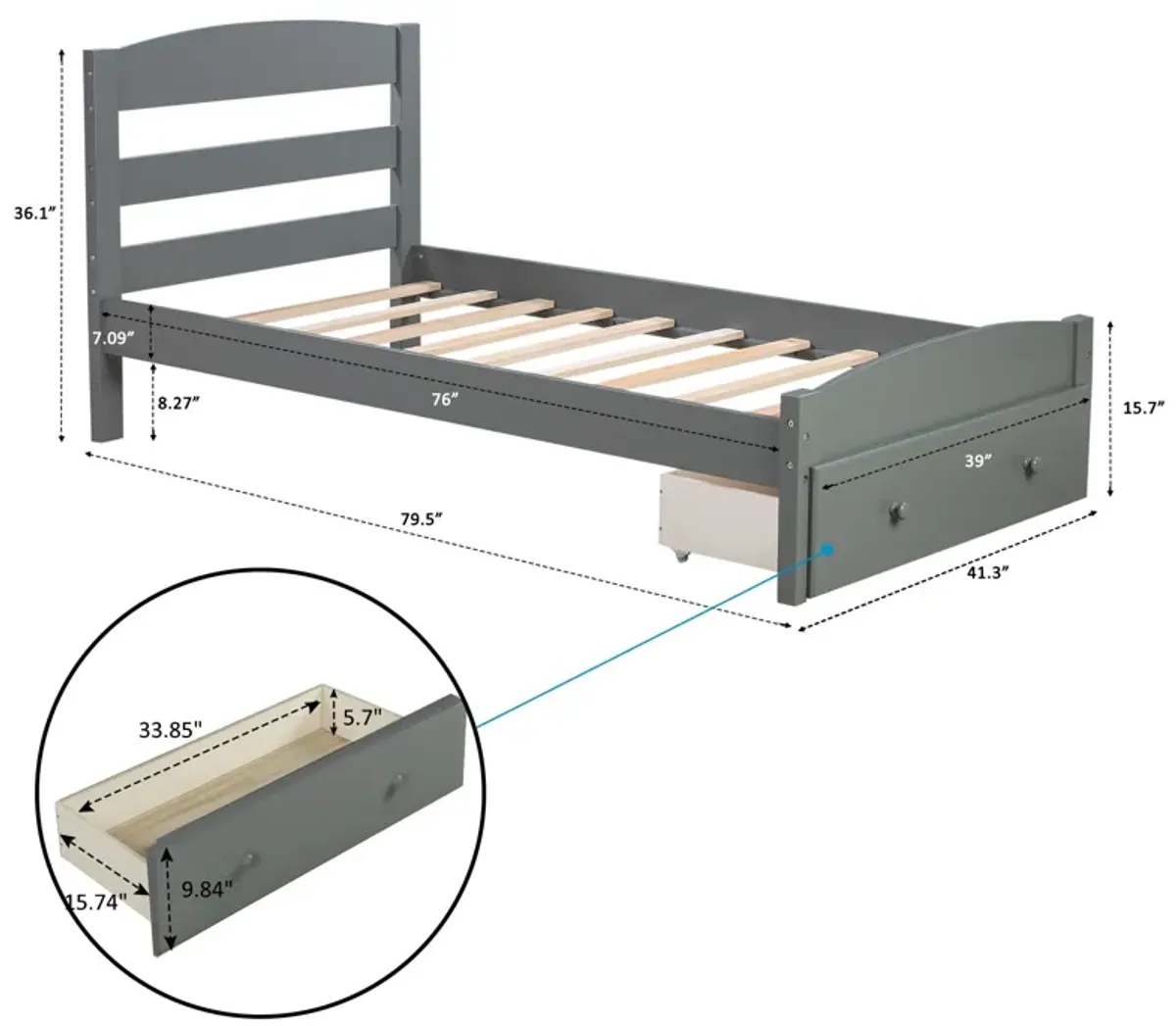 Platform Bed Frame With Storage Drawer And Wood Slat Support No Box Spring Needed