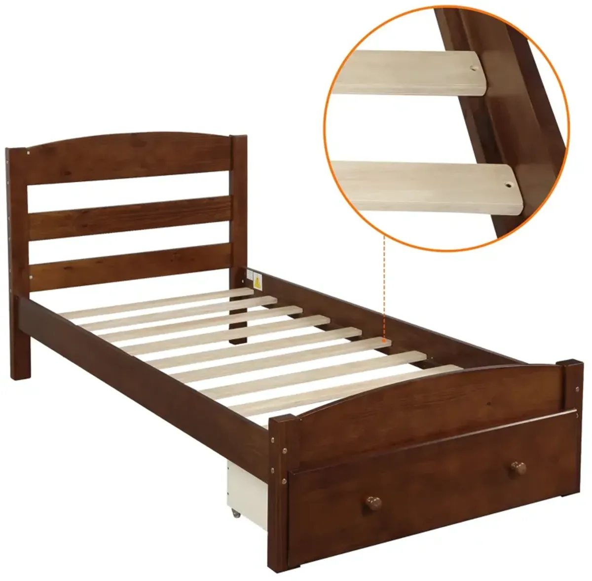 Platform Bed Frame With Storage Drawer And Wood Slat Support No Box Spring Needed