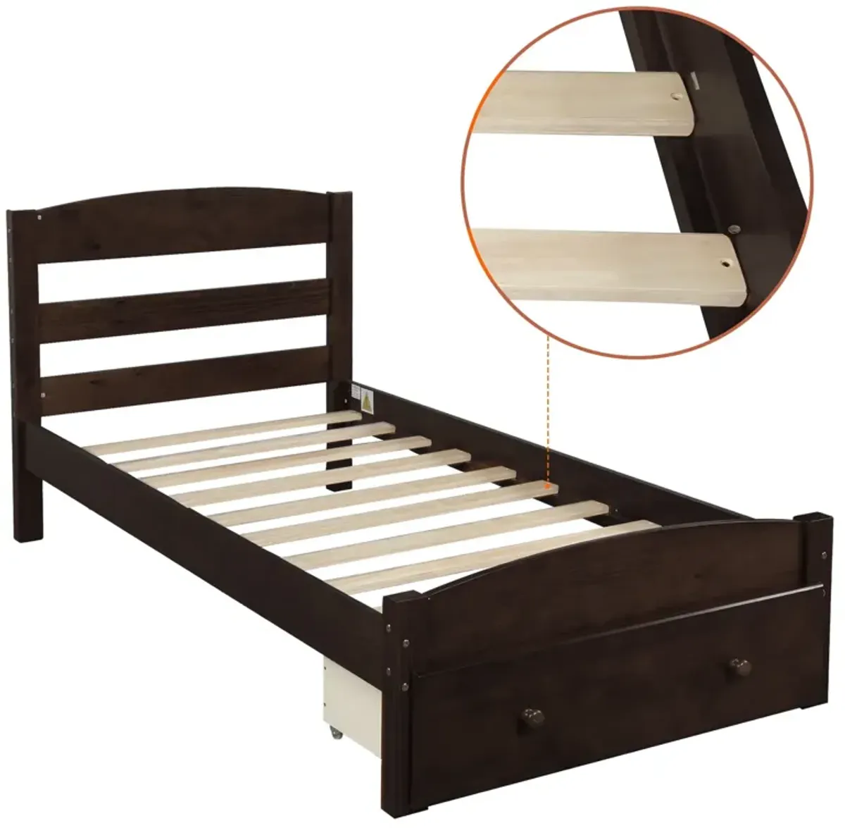 Platform Bed Frame With Storage Drawer And Wood Slat Support No Box Spring Needed