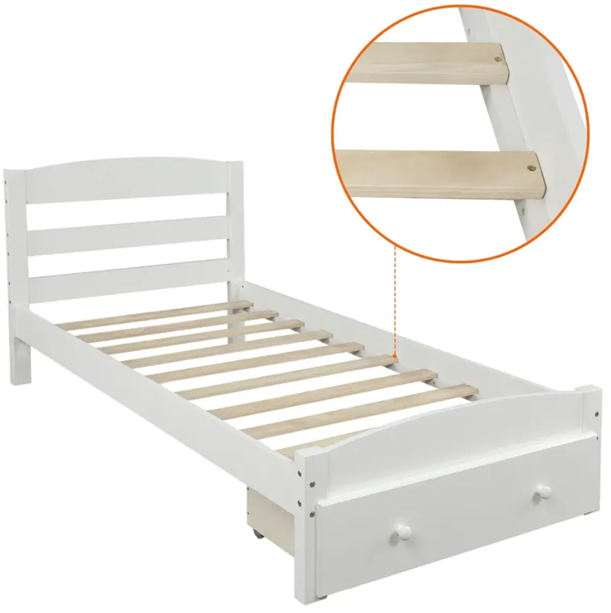 Platform Bed Frame With Storage Drawer And Wood Slat Support No Box Spring Needed