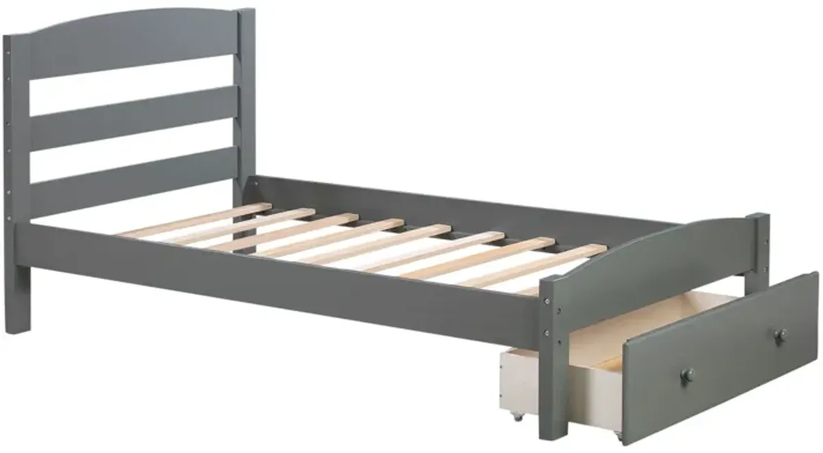 Platform Bed Frame With Storage Drawer And Wood Slat Support No Box Spring Needed