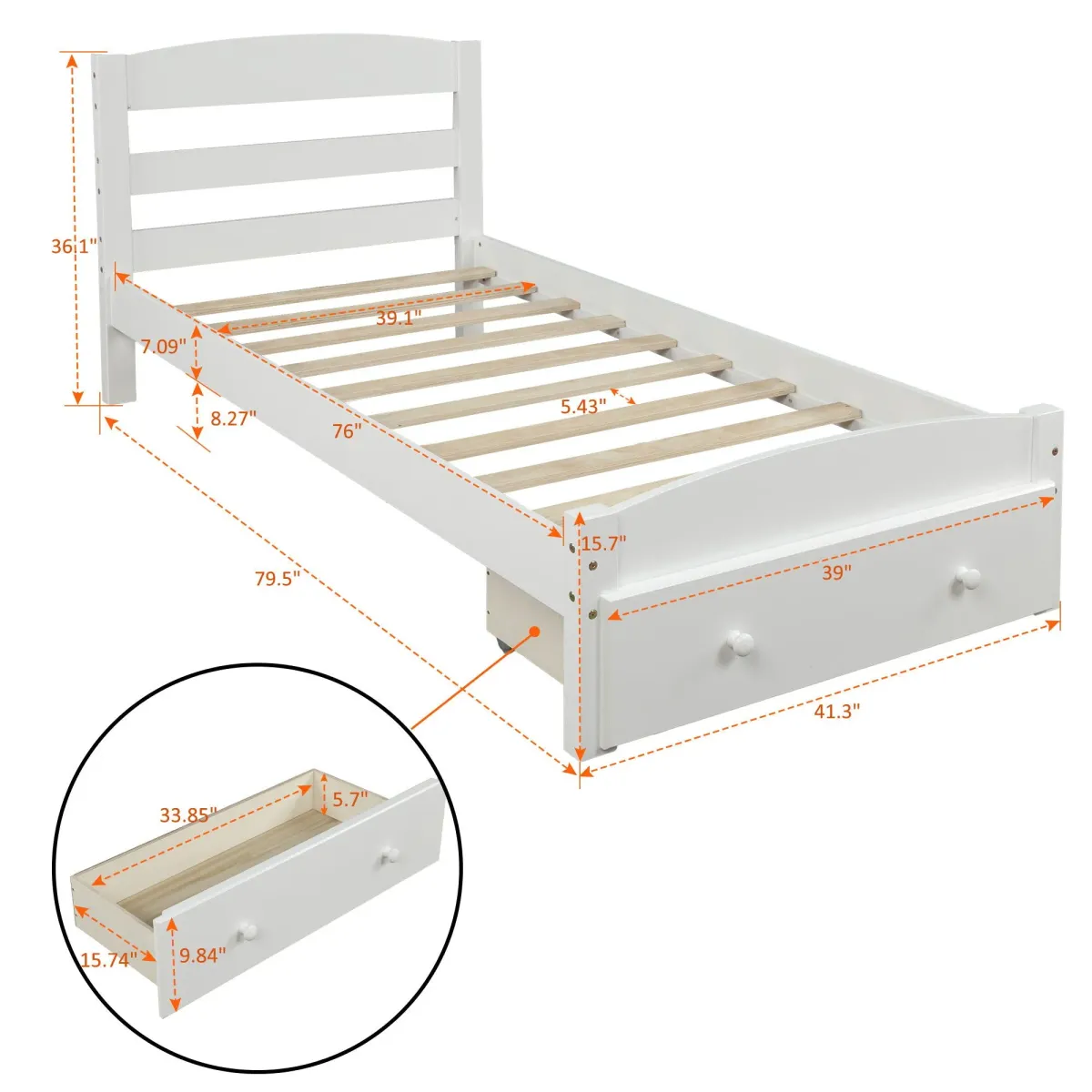 Platform Bed Frame With Storage Drawer And Wood Slat Support No Box Spring Needed