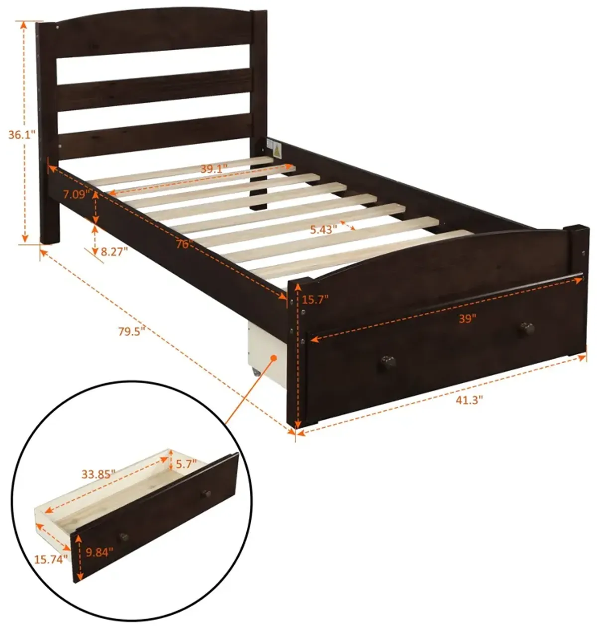 Platform Bed Frame With Storage Drawer And Wood Slat Support No Box Spring Needed