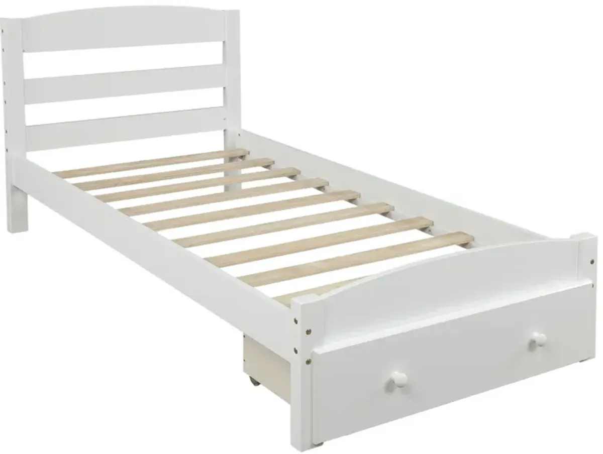 Platform Bed Frame With Storage Drawer And Wood Slat Support No Box Spring Needed