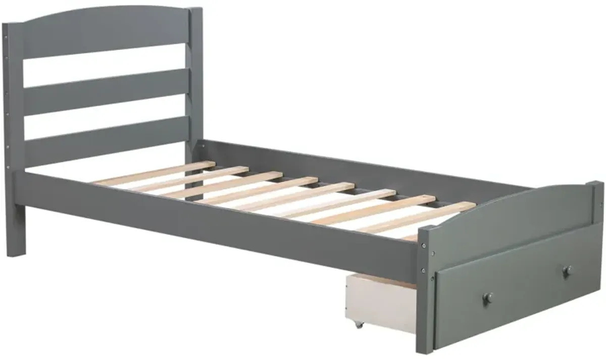 Platform Bed Frame With Storage Drawer And Wood Slat Support No Box Spring Needed