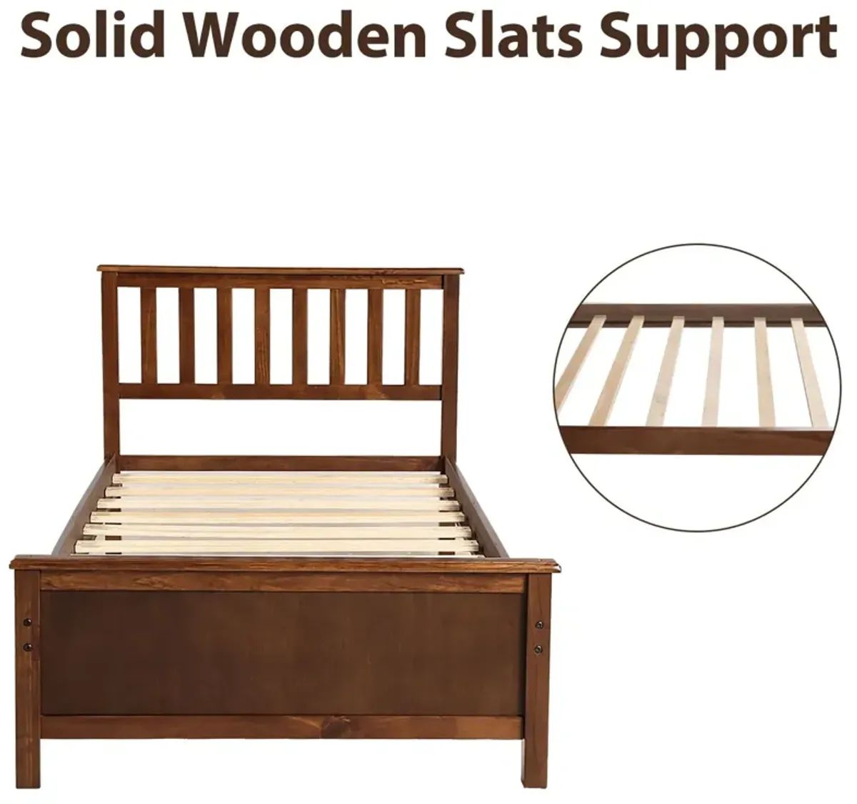 Platform Bed With Headboard, Footboard And Wood Slat Support