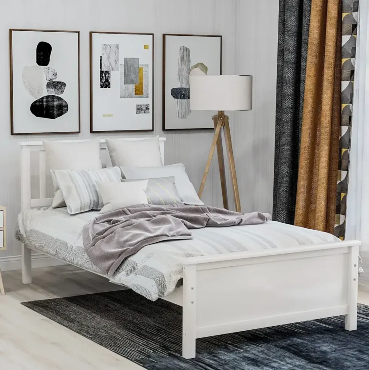 Platform Bed With Headboard, Footboard And Wood Slat Support