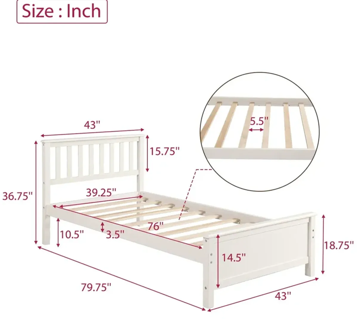 Platform Bed With Headboard, Footboard And Wood Slat Support