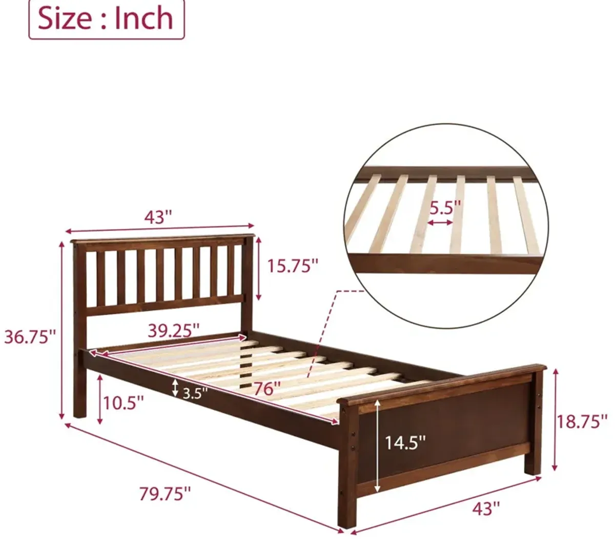 Platform Bed With Headboard, Footboard And Wood Slat Support