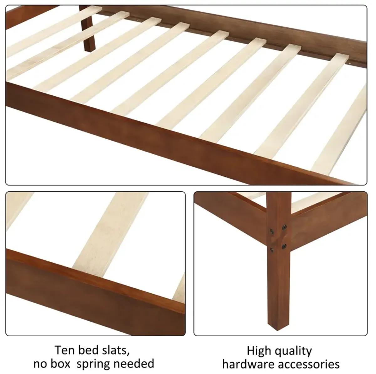 Twin Size Platform Bed With Headboard And Wooden Slat Support