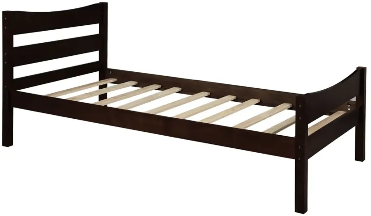 Twin Size Platform Bed With Headboard And Wooden Slat Support