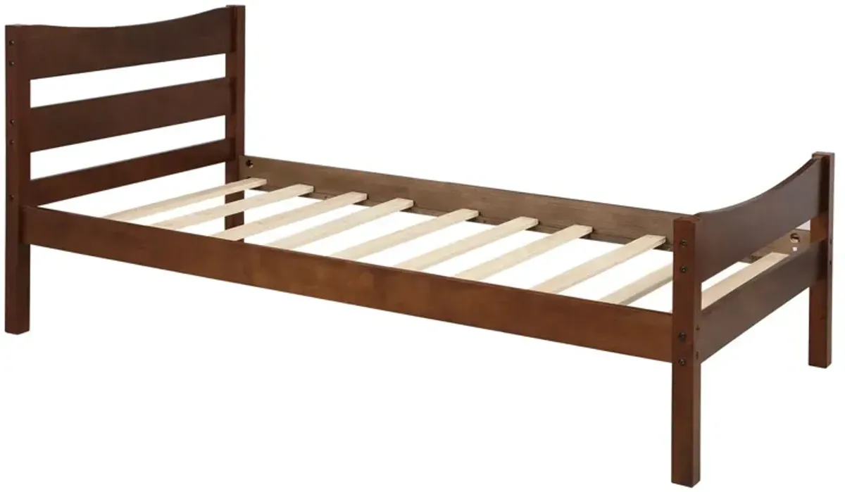 Twin Size Platform Bed With Headboard And Wooden Slat Support